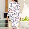 Women Plus Size Round Neck Long Sleeve Bodycon Midi Dress White Base Vibrant Multicolor Butterfly Print Pencil Dress