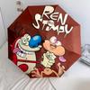 Ren and Stimpy  pattern, automatic folding umbrella, portable and foldable design, 8 ribs, a Christmas or birthday gift.