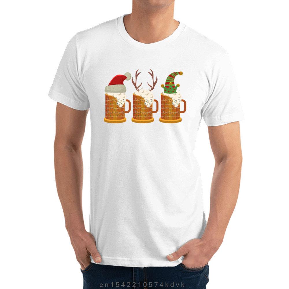Adult Tops Tees Oneck Premium Cotton Mens Tshirts Christmas Beer Mugs Santa Elf Reindeer Drinkin Crazy Design T Shirt Man