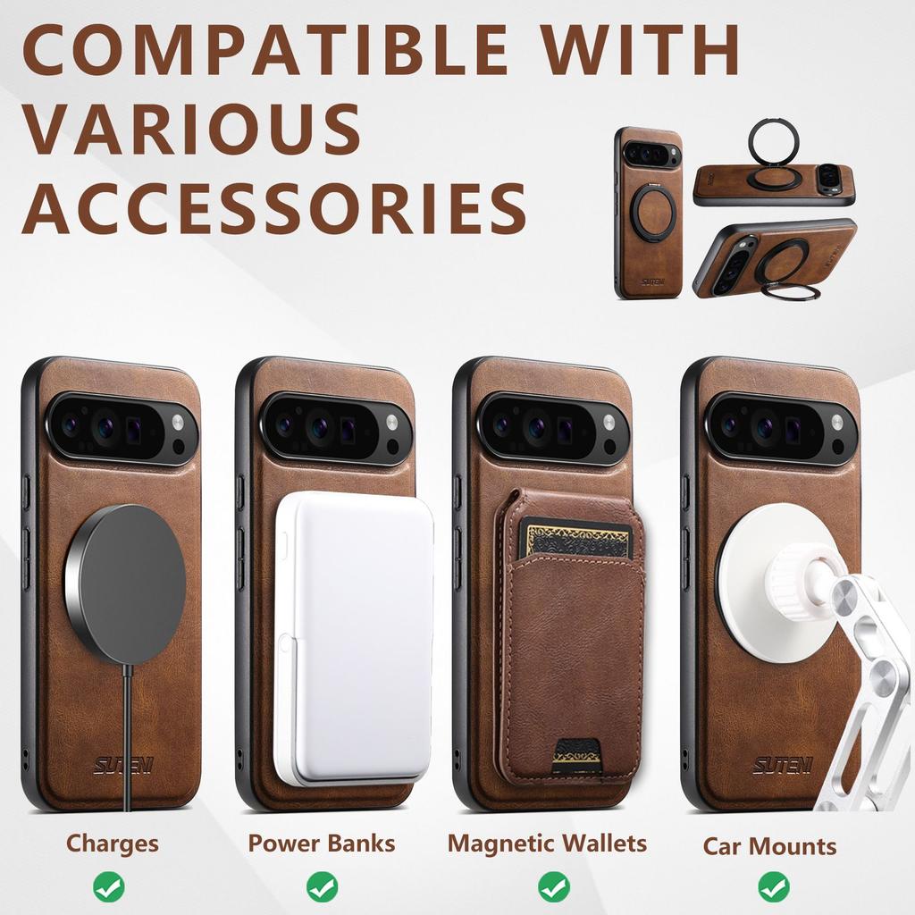 Foldable Bracket Stand Genuine Leather Phone Case For Google Pixel 10 Pro 9pro 9A 8pro 7pro 6 6A Kickstand Protective Back Shell