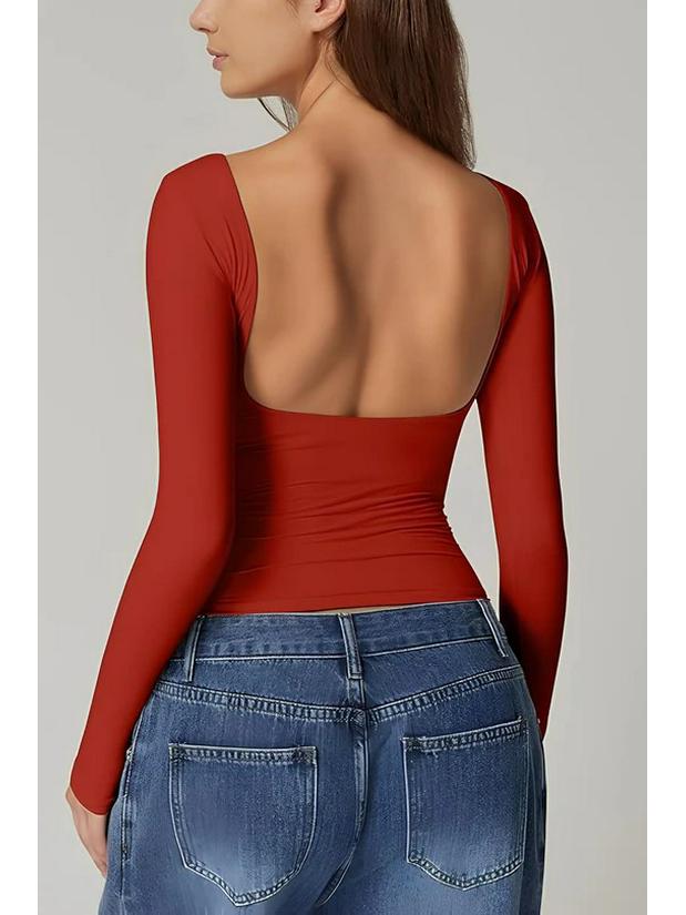European & American Style Backless Long-Sleeve Slim Fit Tops - Sexy, Stylish Autumn Round Neck T-Shirts for Women