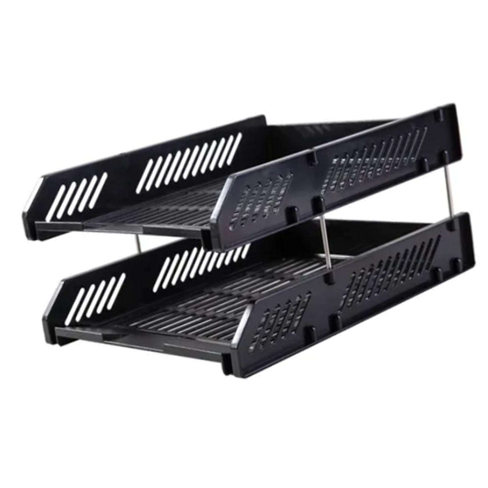 

2 Tier Paper Tray Organizers Large Capacity Hollow Desktop File Organizers for Home School Office