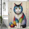 Cute Cat Floral Shower Curtain, Bathroom Decorative Shower Curtain, Waterproof Shower Curtain with Hooks