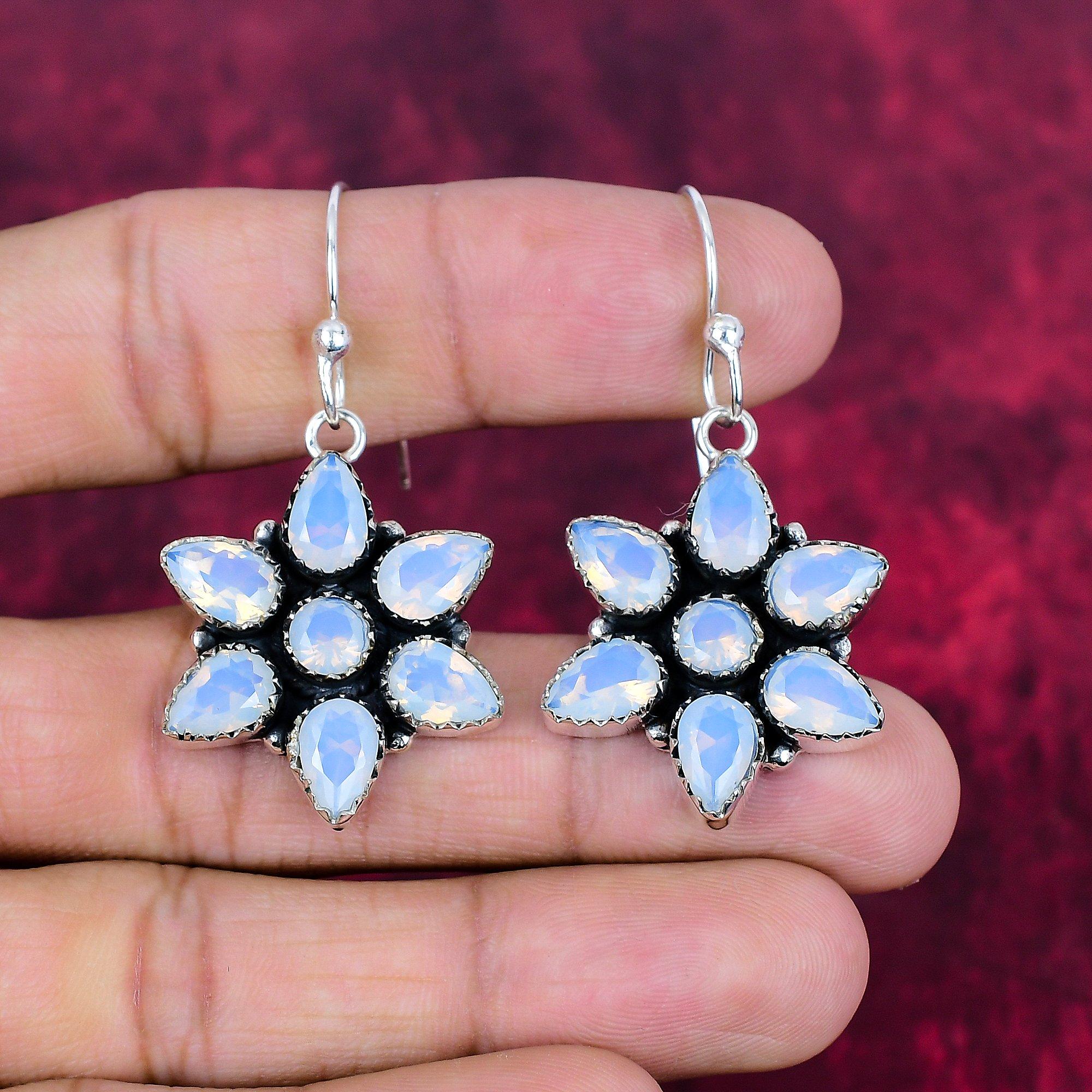 

Серьги из цельного серебра 925 пробы с молочным опалом, серьги с драгоценными камнями ручной работы, подарки жене, абсолютно новые серьги 1.96 Inches