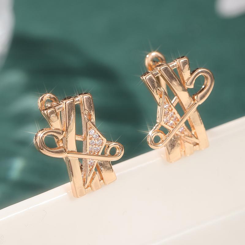 Golden Plated Pin Buckle Hoop Earrings Women's Exquisite Concise Synthetic Zirconia Fit Daily Party Jewelry Accessories
