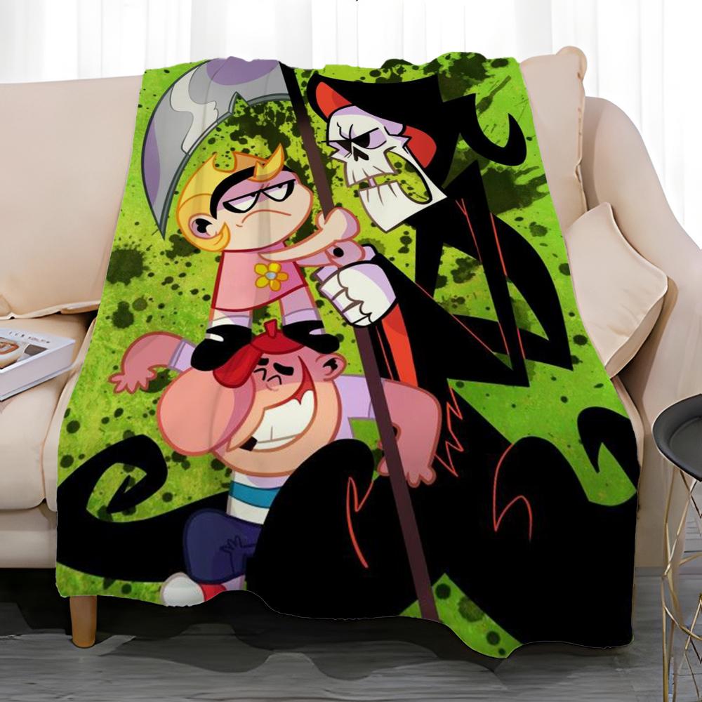 animated The Adventures Billy  Mandy Throw Soft Coral Fleece Blanket 310gsm Fluffy Warm Throw for Sofa Bed Couch Bedroom Decor