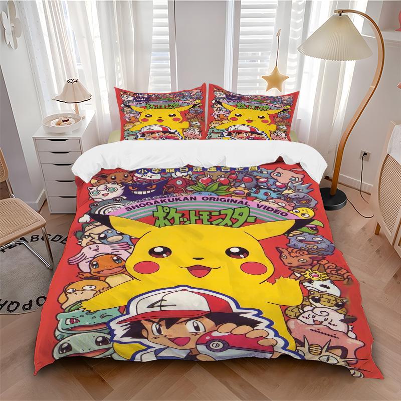 Pikachu Adventure Quest Print 3Pcs Bedding Setduvet Cover With 2 Bedropillowcase Home Birthday Gift