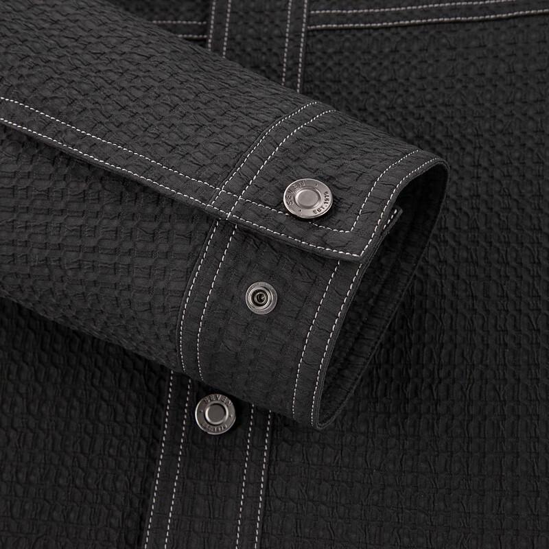 Qipai Herren Jacke mit Seersucker-Struktur und Umlegekragen