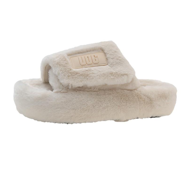 2025 autumn wear thick-soled fluffy slippers women's new Korean version of casual warm plush one-word cotton slippers tide