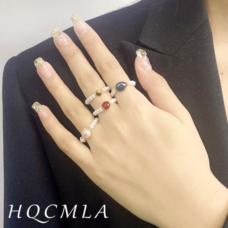 Meier French retro pearl beaded ring - stretchy knuckle ring - fashionable and exquisite glass jewelry