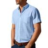 Summer New Style Solid Color Linen Shirt Short-sleeved Men's Lapel Loose Casual Pocket American Shirt