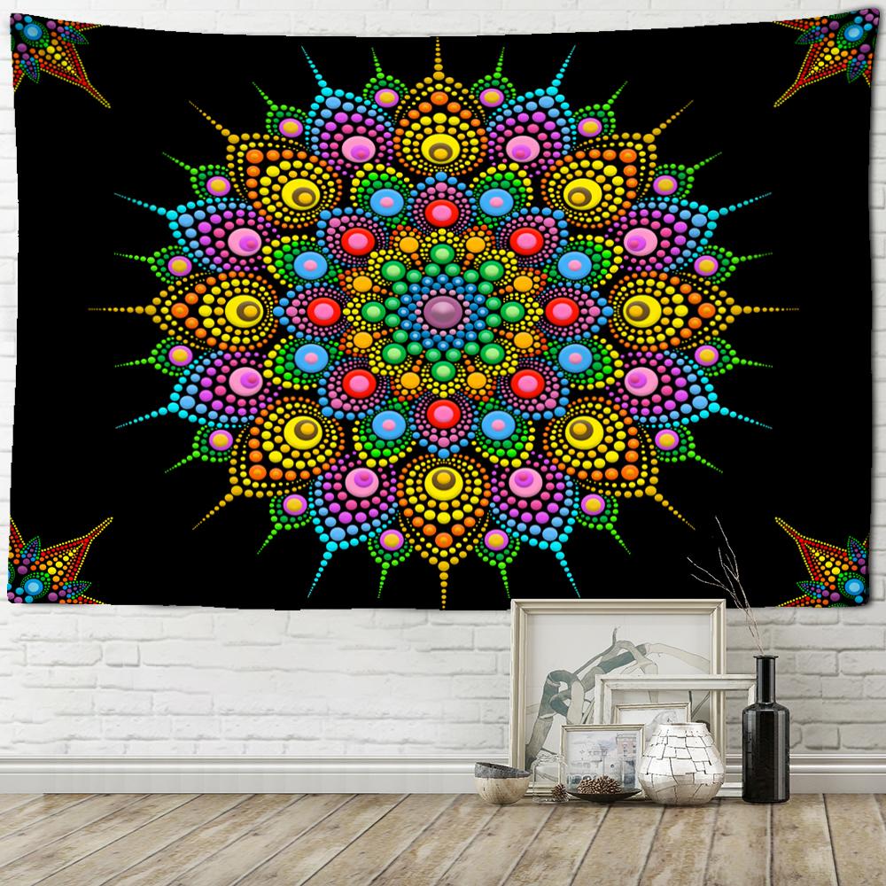 Tapiserie cu mandala colorată, agățată pe perete, în stil boem, vrăjitorie psihedelică, Tapiz, artă hippie, decor acasă