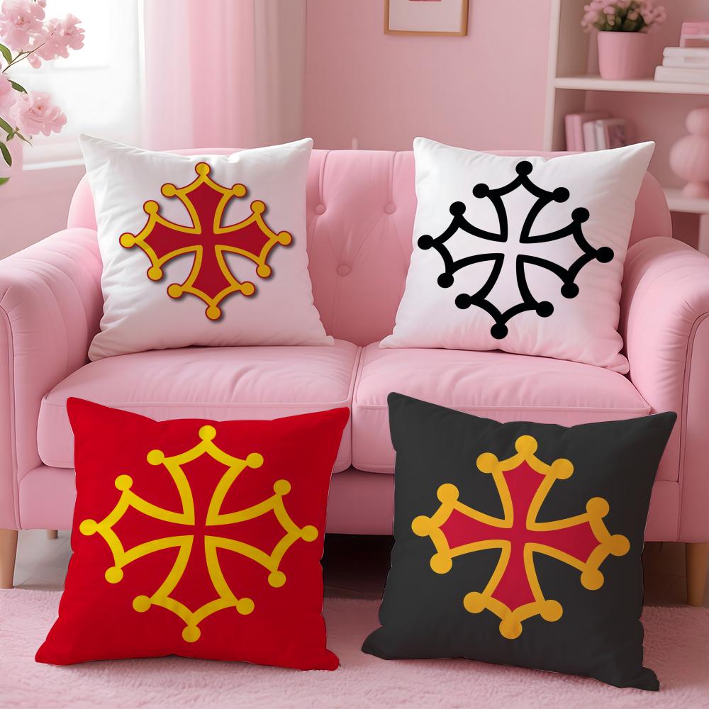 Region Occitania Occitan Cross Cushion Cover Plush Fabric Soft Double-Sided Printed Invisible Zipper Sofa Pillow Case Home Decor