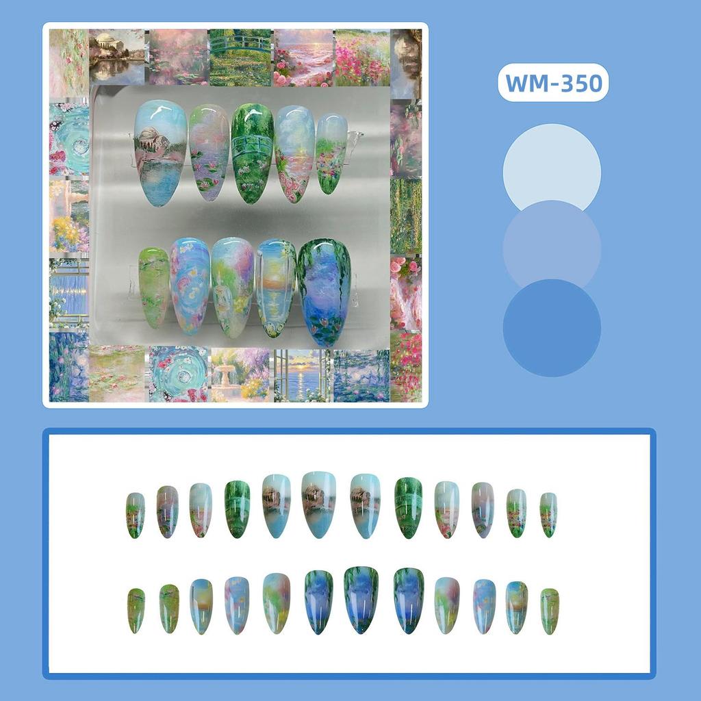 Monet Garden Almond Oil Painting Floral False Nails - 24 Pieces Wearable Nail Tips