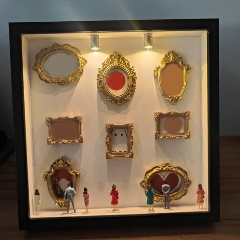 DIY Personalize Mini Museums Silhouettes Box Set with Gold Frame and Mini Figures Photo Display Shadows Box for Home Decors