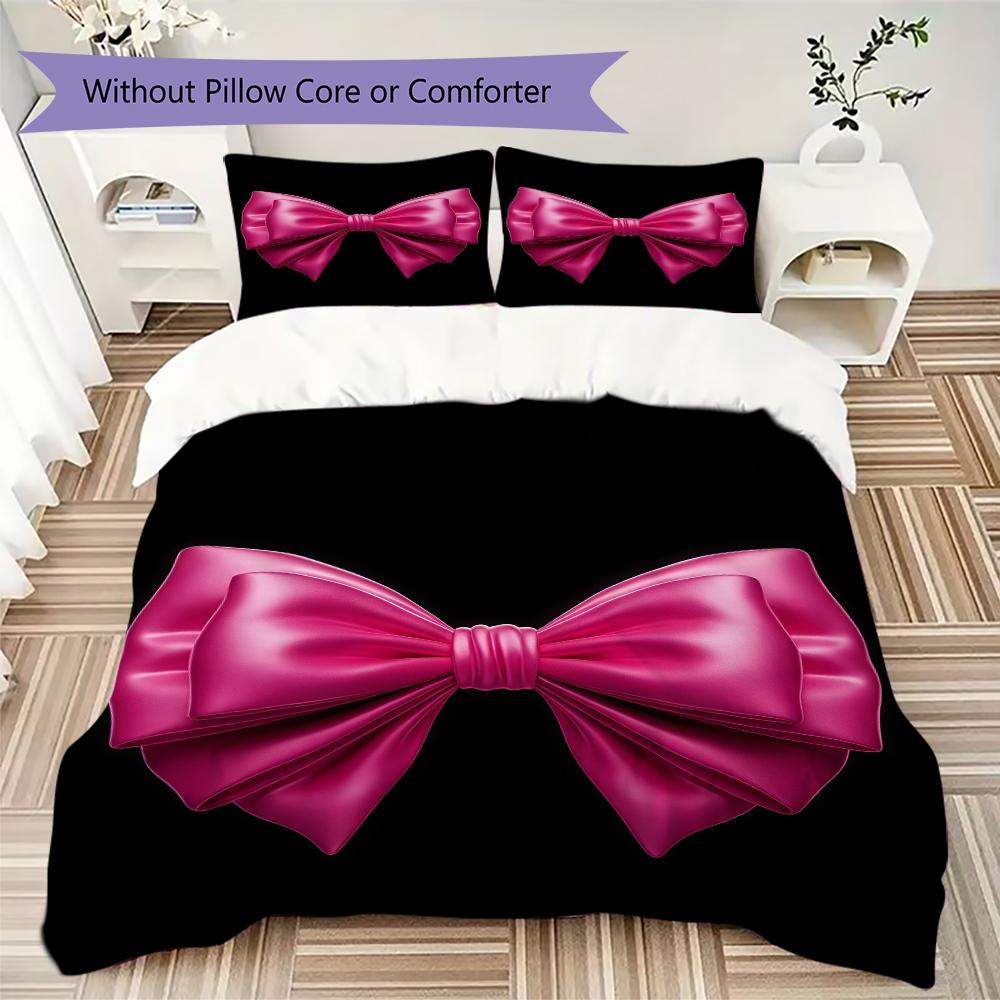 Pink Bow Pattern Bedding Uilt Set Uilt Cover Pillowcase Home Decoration Birthday Gift (1 * Duvet Cover + 2 * Pillowcase  Without Core)29