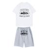 Unisex Jogging Set Summer Casual Printed Round Neck Short Sleeve T-Shirt + Shorts Set Sports Suit