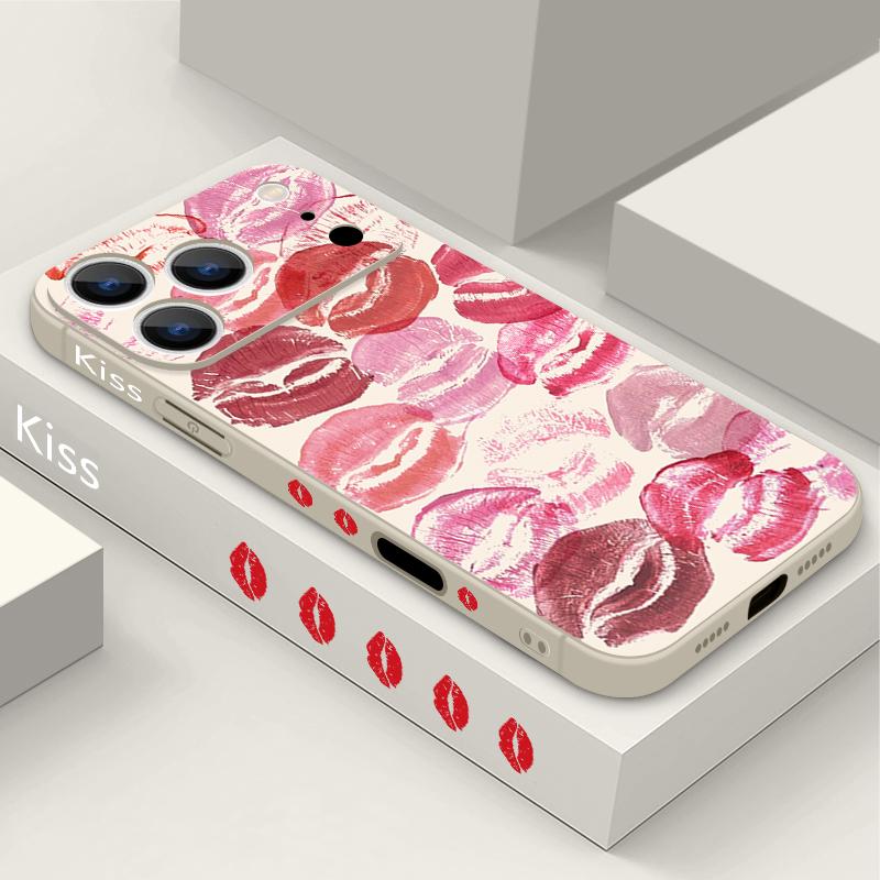Custodia con Laccetto e Fantasia Baci Labbra per iPhone 17 Pro Max Funda iPhone 16 15 14 13 Pro Max 11 16E 17E Cover Morbida in Silicone