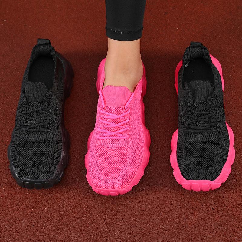 Foreign trade large size sports shoes women's shoes single shoes summer new thick-soled solid color lace-up fly-woven one-pedal dad shoes