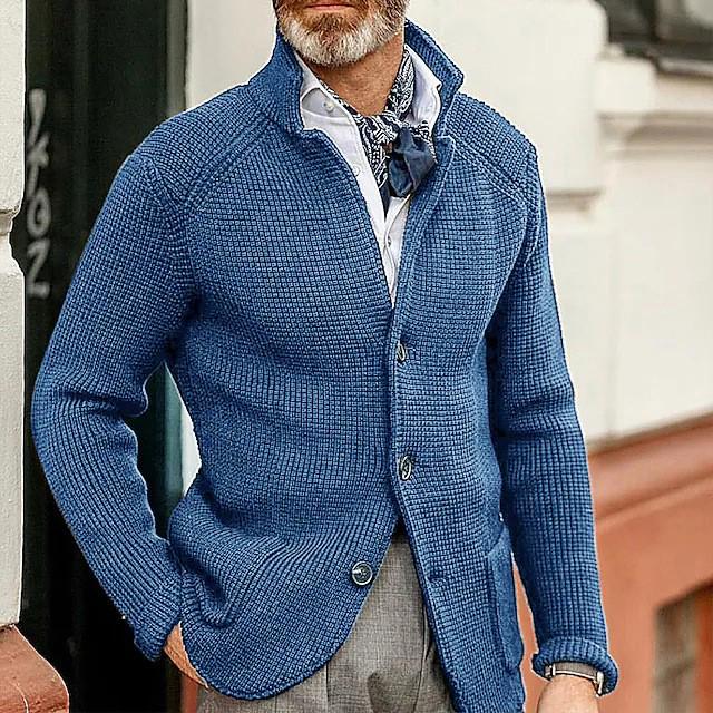 Men's Slim Fit Knitted Sweater - Solid Color, Turn-Down Collar, Long Sleeve, Trendy Brand for Fall/Winter