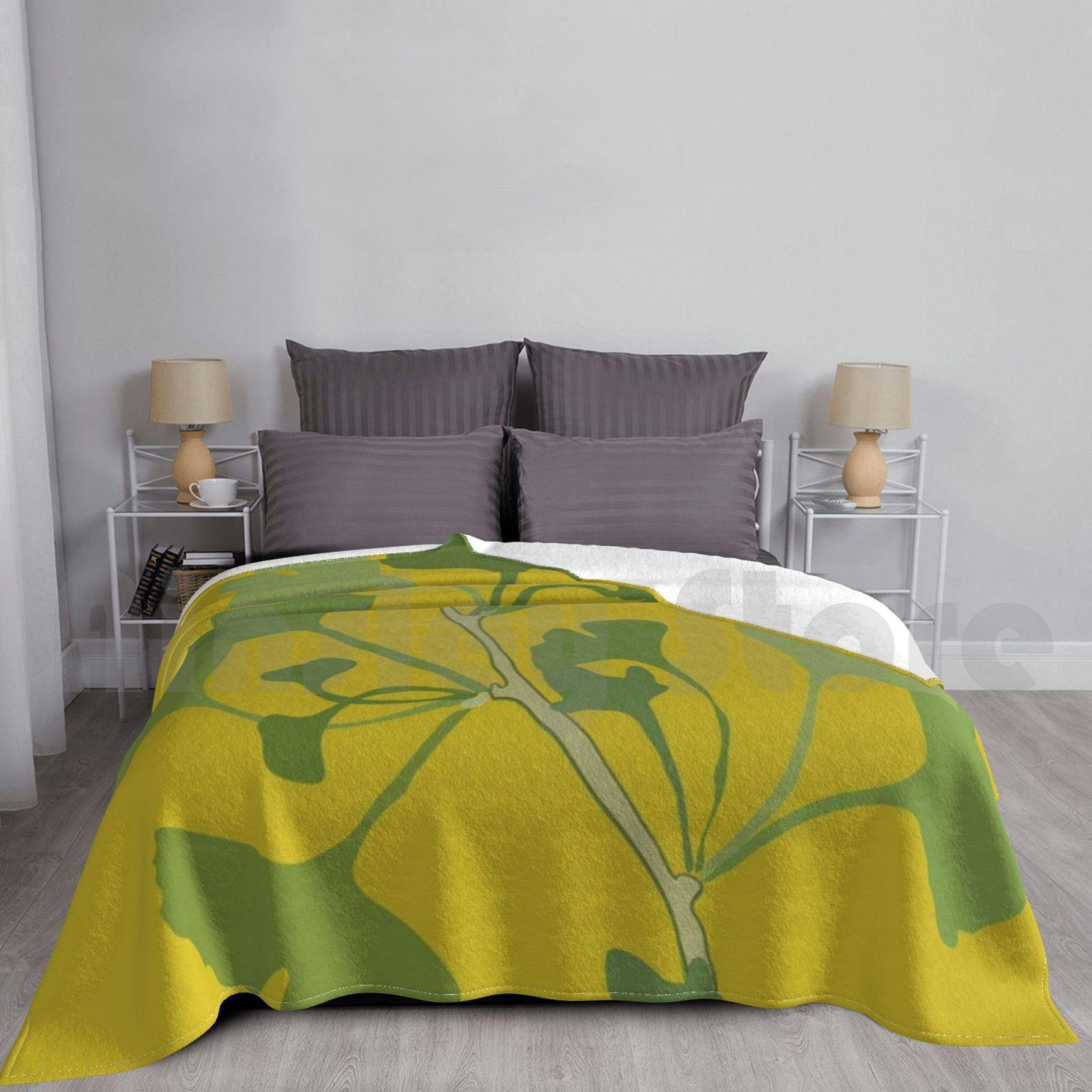 Branch Of Ginkgo Biloba Blanket Fashion Custom Branch Of Ginkgo Biloba Ginkgo Biloba Plant Leaves Tree Ginko Size: 75*100cm, Weight: 230 GSM