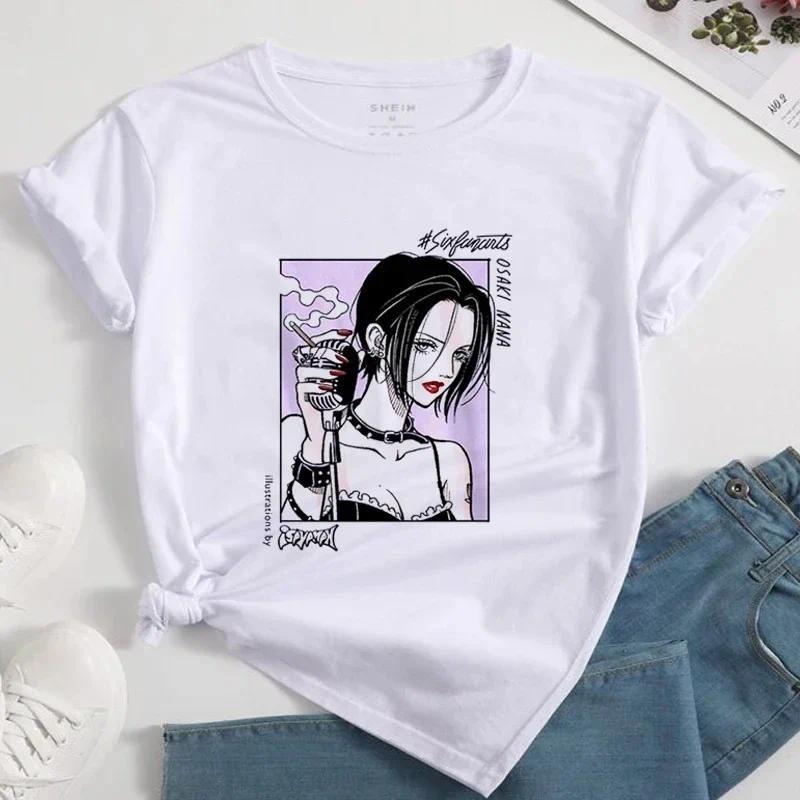 Nana Japanese Anime Summer Short Top T-shirt Women's Heart Pattern Anime T-shirt White Short Sleeve Casual Harajuku T-shirt Top