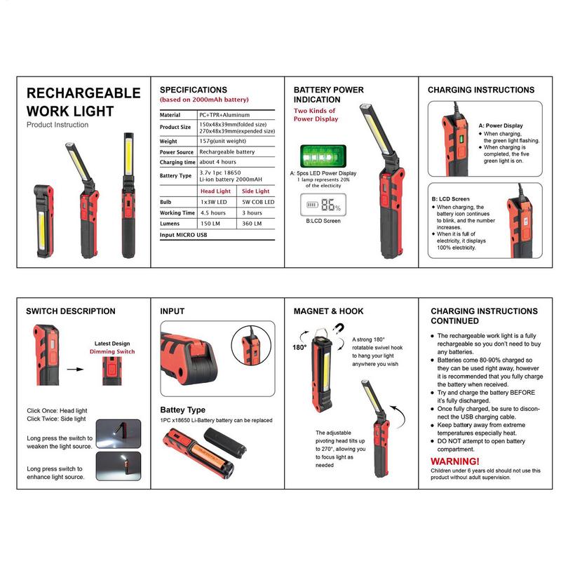 Portable Work Light Repair Lamp For Vehicle Bright Portable Work Lights For Garage Camping Automotive Repair Outdoor Activities
