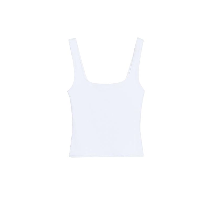 Spring and Summer New Women Clothes French Style Design Sense Simple and Versatile Wide Shoulder Strap Square Collar Slim Fit Short T-shirt 4424307