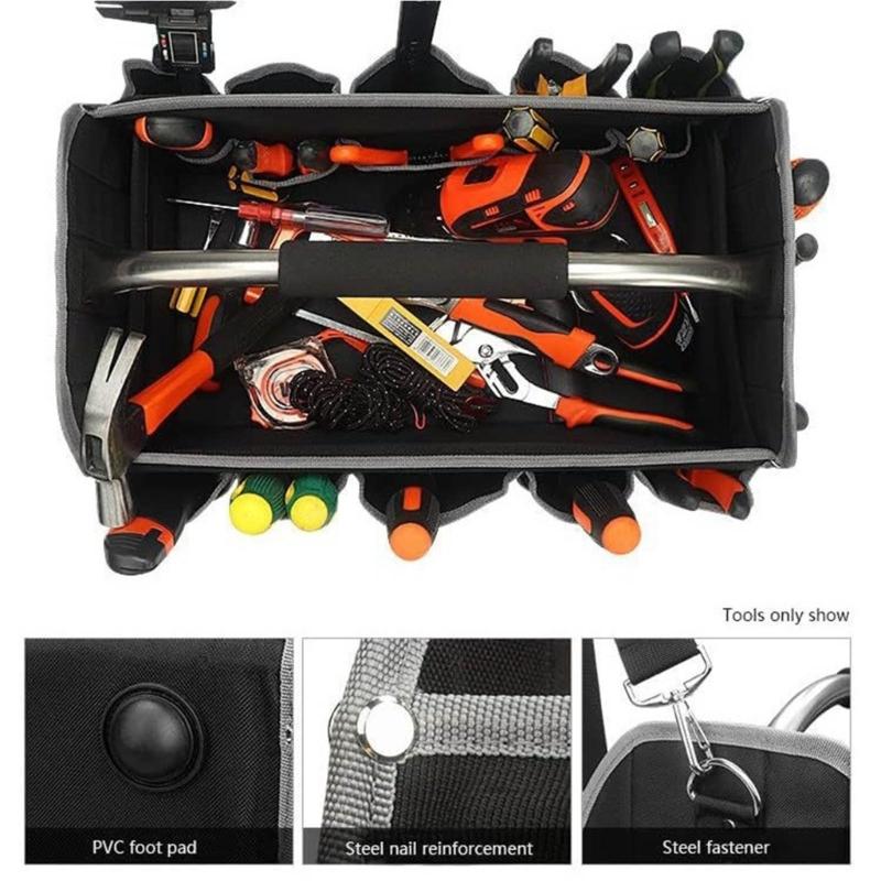 Large Capacity Heavy Duty Tool Bag With Multiple Compartments And Reinforced Base For Professional Technicians And DIY Projects
