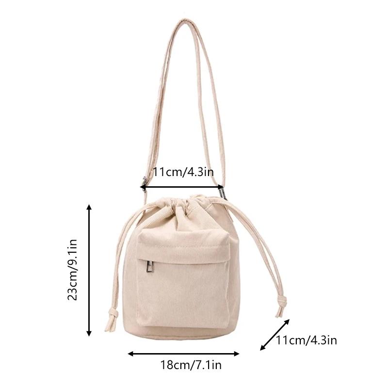 Corduroy Drawstring Crossbody Bag Casual Bucket Purse with Adjustable Strap for Daily Use Travel Shopping School