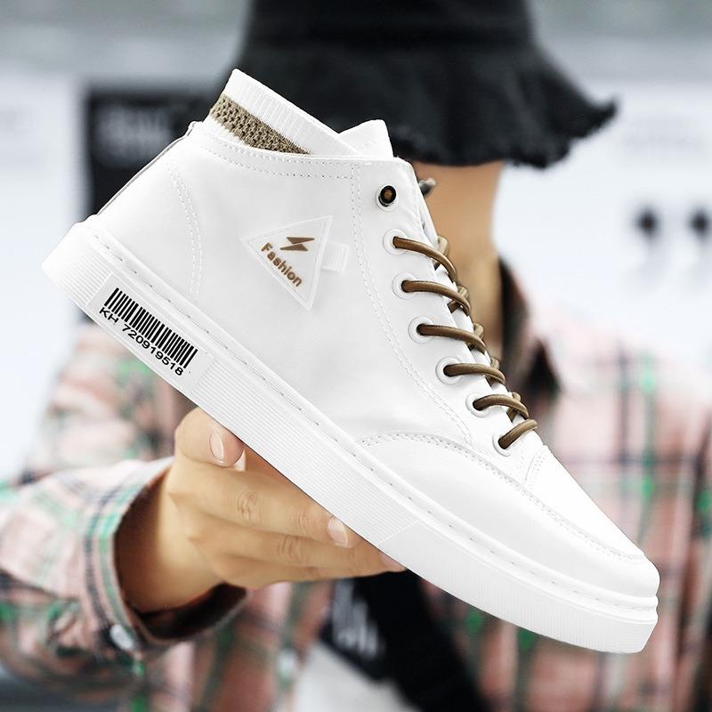 

Men s Shoes Autumn New High-top Sneakers Students Casual Breathable Canvas White Shoes 39 коричневий