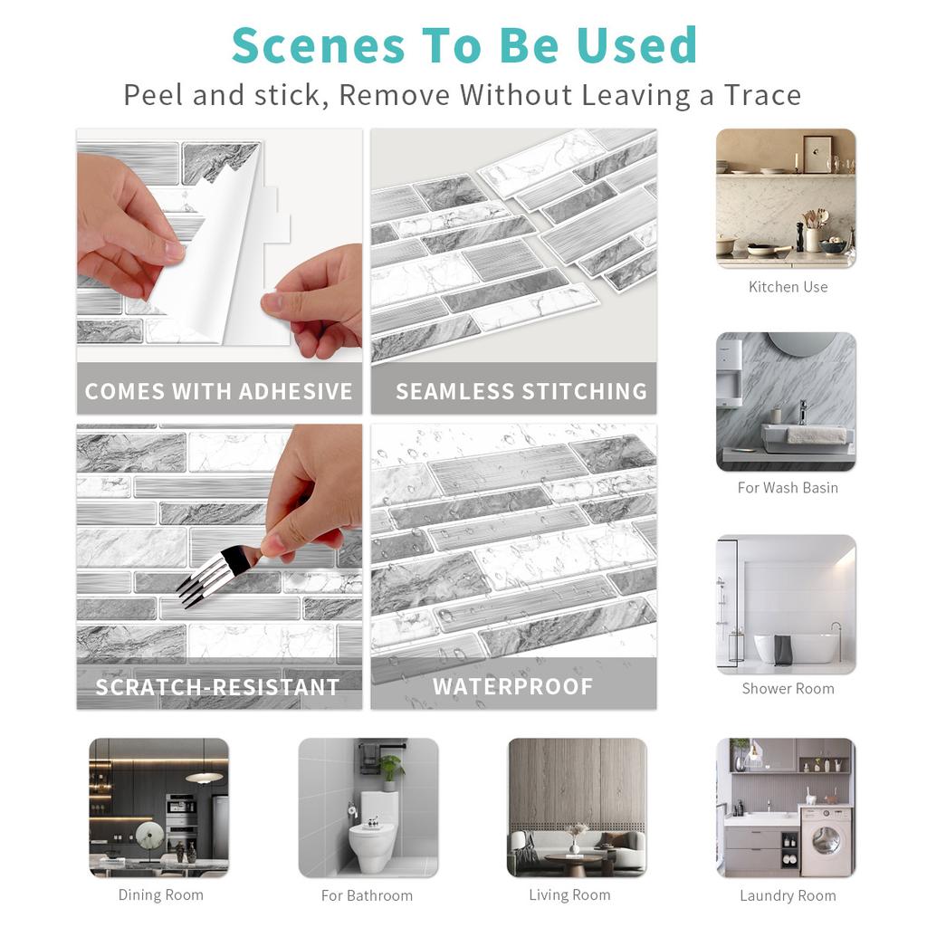 Pvc Crystal Film Marble Tile Wall Sticker Waterproof And Oil-Proof Kitchen Bathroom Wall Sticker Self-Adhesive Home Decoration