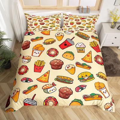 Pizza Burger Dreiteiliger Bettbezug 3D Digitaldruck Bettwäscheset Bettdecke