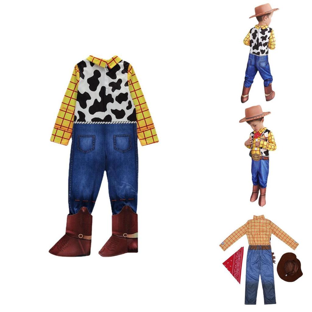 Kids Toy Story Cowboy Woody Bodysuit Cosplay Costume With Hat And Scarf