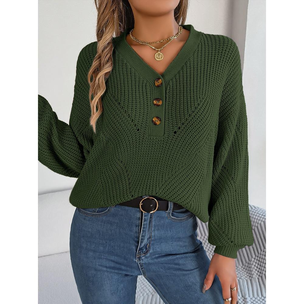 

Пуловер с полыми пуговицами и рукавами-фонариками, сексуальный и толстый L зелёный