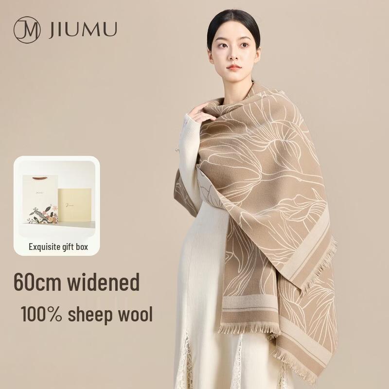 JIUMU Women's Wool Jacquard Shawl Scarf