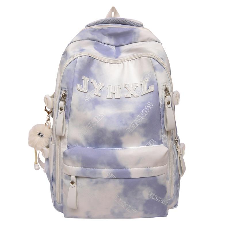 Schoolbag New Alphabet Embroidery Backpack Men's and Women's Versatile Fashion Tie-Dyeing Student School Bag Large Capacity Casual Computer Backpack