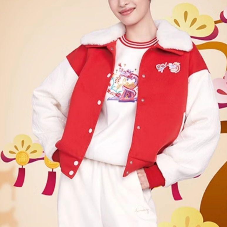 Li Ning Color Block Single Breasted Lapel Jacket Women Jacket Samba-Red White AJMU012-1