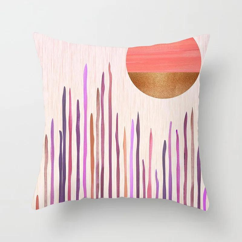 Modern Abstract Throw Pillow Cover Geometric Round Line Sunset Cushion  Home Sofa Chair
