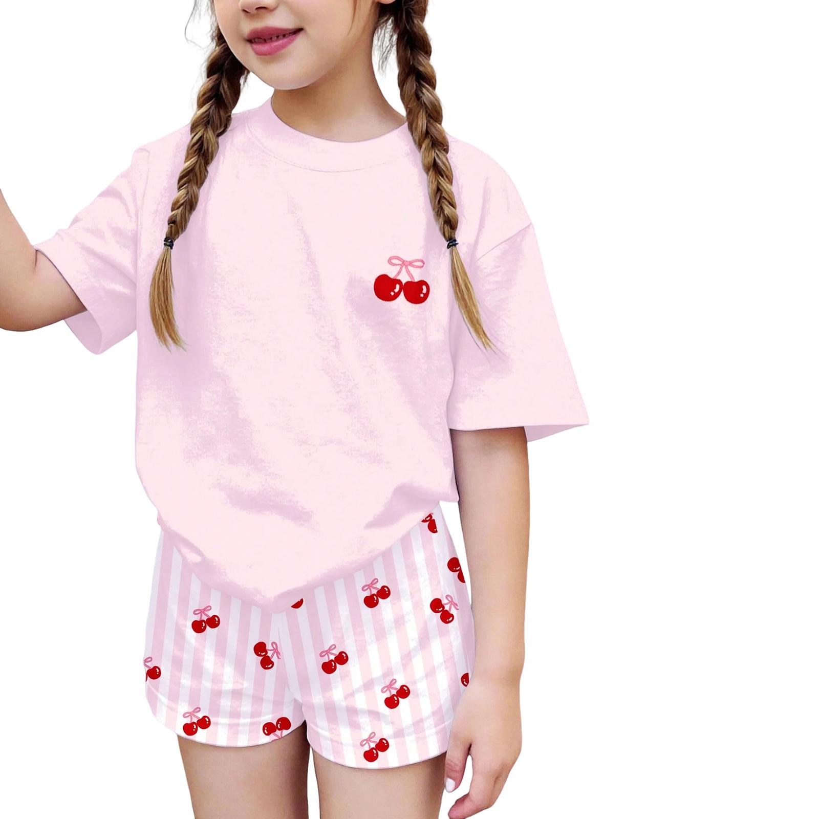 

Children s Casual Short-sleeved Printed Short-sleeved Top And Shorts Two-piece Set 110 розовый