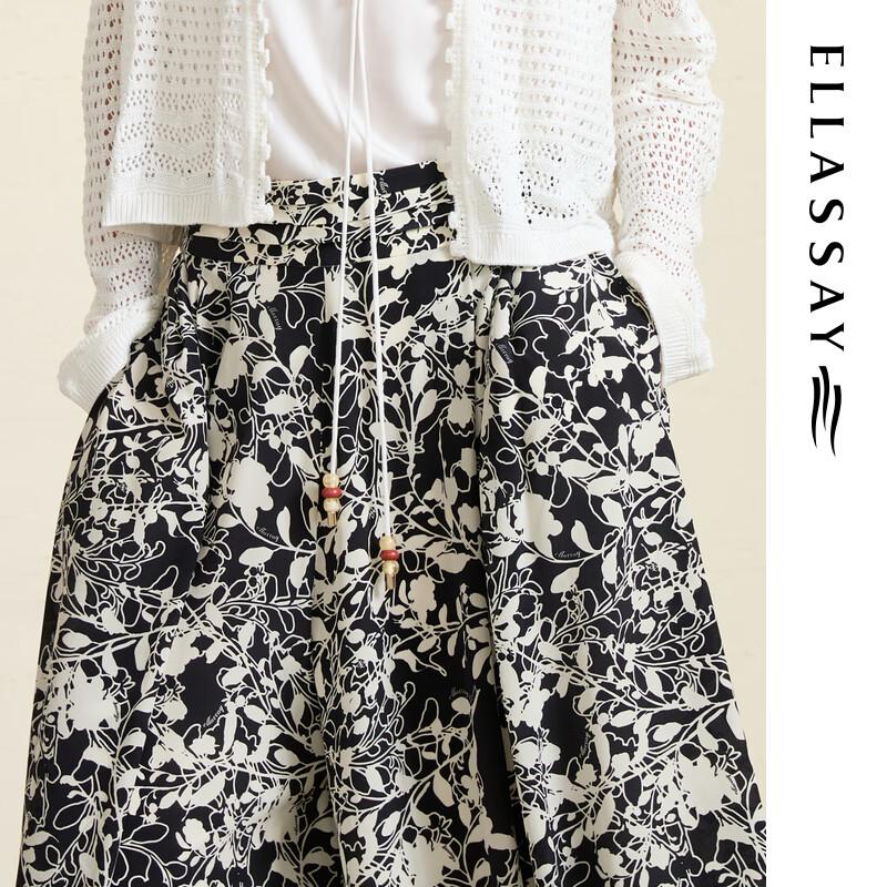 ELLASSAY Women's 100% Silk Printed Loose Wide-Leg Pants