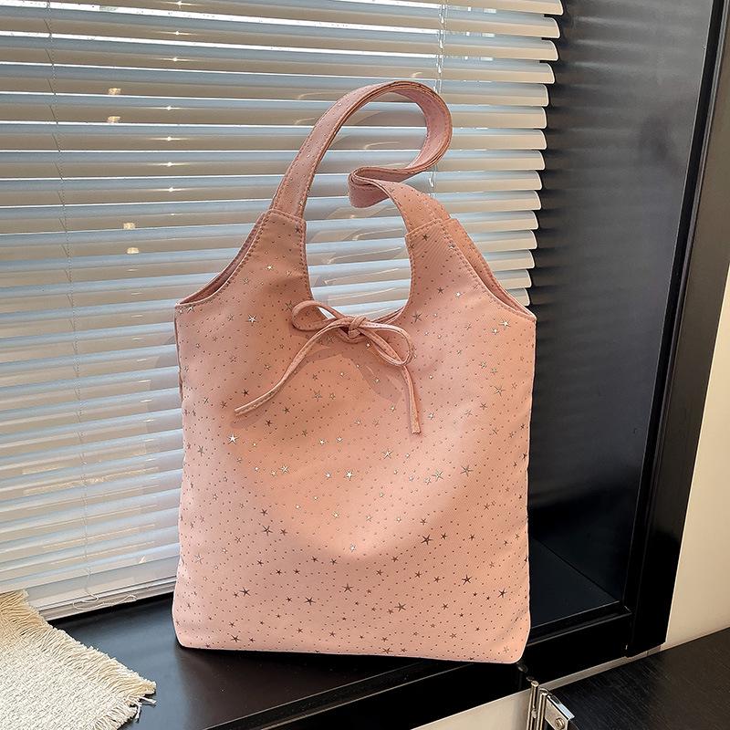 Korean-Style Starry Tote: 2026 Women's Single Shoulder, Large-Capacity Casual Handbag