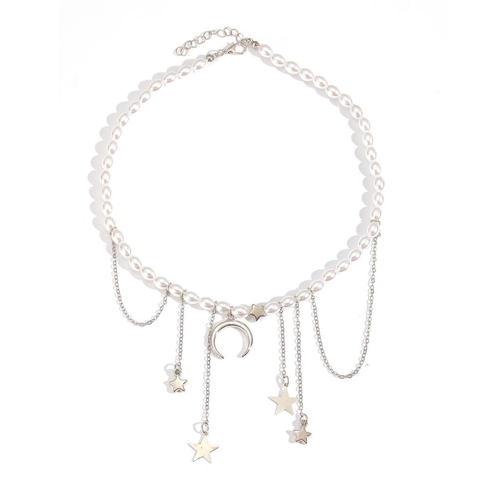 Perlen-Pulloverkette, europäischer und amerikanischer Design-Tassel-Halskette, weiblicher Stern Mond Licht Luxus Choker Halskette