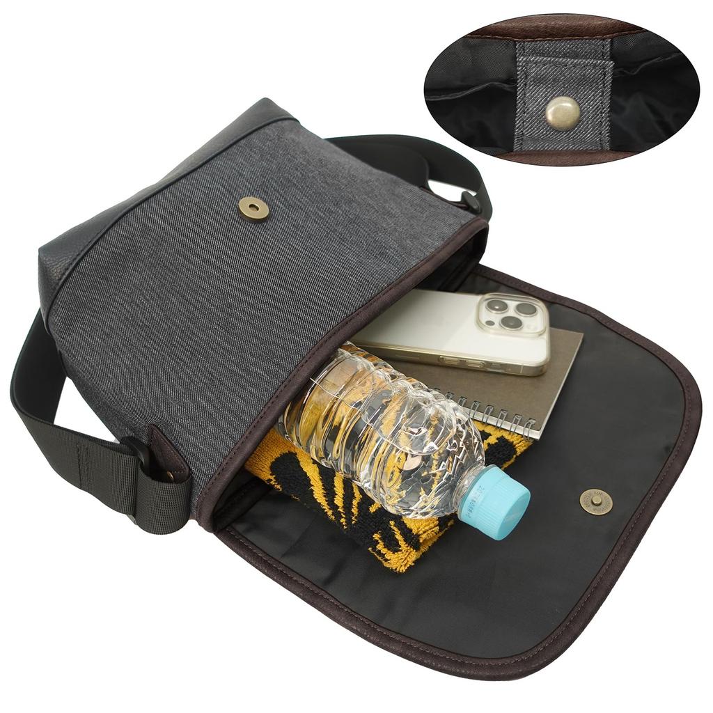 Mini Messenger Bag 0411518 Combination Synthetic Leather Polydenim Switch Compact with Pocket 22269303 Black 2 X Gray [Edwin] (Black