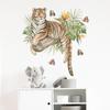Naklejki ścienne Naklejki Ścienne Akwarela Zwierzęta Kreskówki Tygrys Tropikalna Roślina Zielona Motyl Tapeta