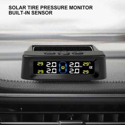 Solcellsdriven TPMS Bil Däcktryckslarm Monitor Bil Säkerhetslarm Digital LCD-display Däcktryck Temperatur Varning