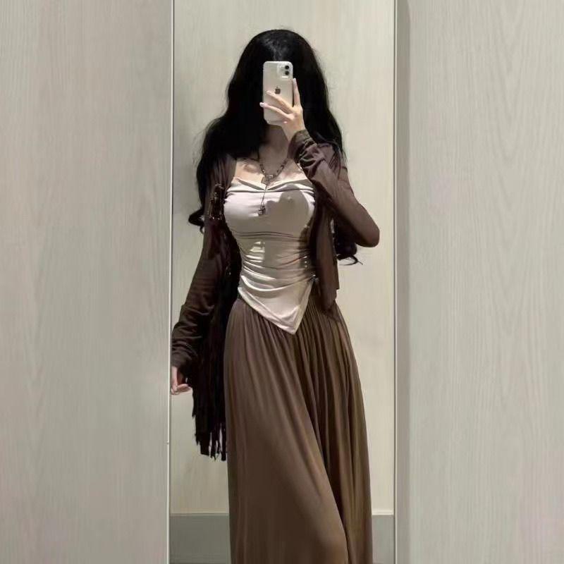 2026 Spring Cardigan Set: Flaw-Covering Cardigan & Camisole with Casual Skirt.