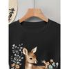 European sizes Women'S Short Sleeve T-Shirt with Deer & Floral Print - Casual Round Neck Tee, Lightweight & Breathable for Spring/Summer