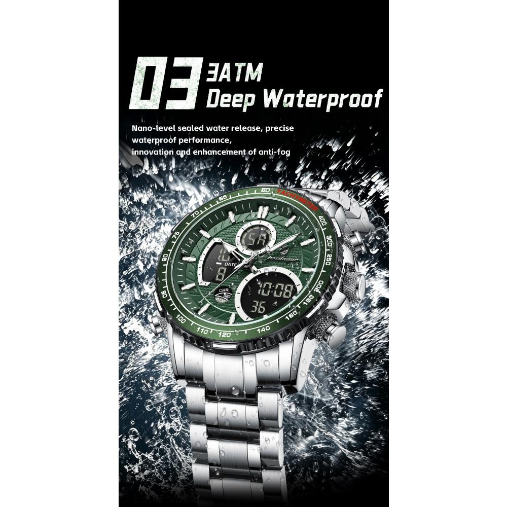 POEDAGAR Top LED Man Clock Waterproof Electronic Luxury Men's Watches Dual Time Display Digital Stainless Steel Quartz Watch