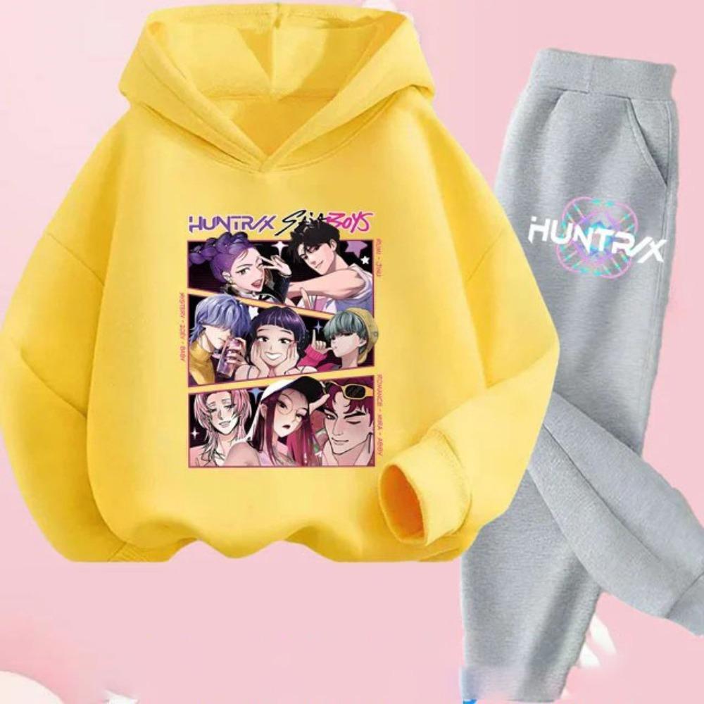 

Детский костюм с капюшоном KPop Охотники на демонов с принтом Детская одежда Y2K Толстовки+Брюки Спортивные комплекты KPop Охотники на демонов 100